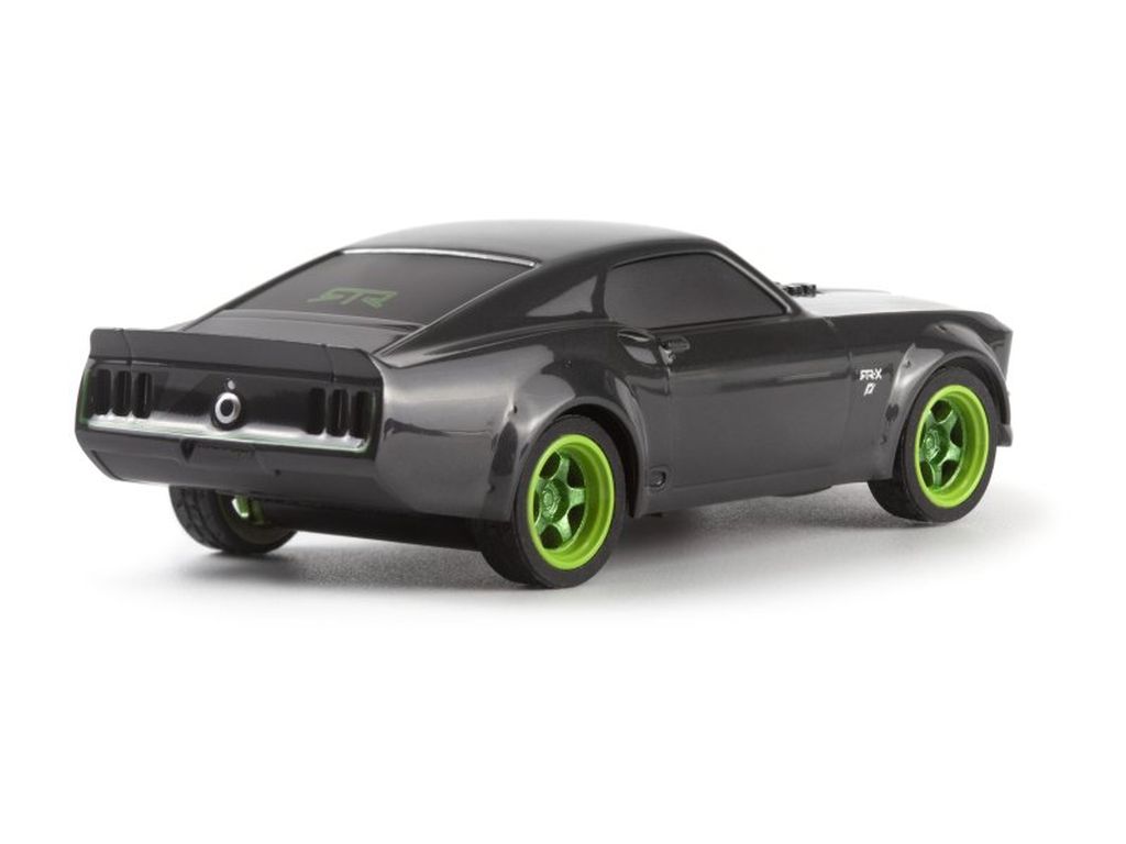 HPI Racing Nano-TTR 1969 Ford Mustang RTR-X remote control car showing detailed body with classic Mustang design and racing decals.