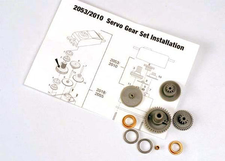 Traxxas gear set for 2055 and 2056 servos, showing metal gears and components for RC hobby applications.