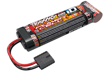 Traxxas 7-cell NiMH 3000mAh 8.4V flat rechargeable battery for RC vehicles, shown with black and silver cells.