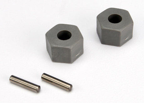 Traxxas 12 mm tall-offset wheel hubs with pins, durable RC car parts designed for enhanced wheel fitment and stability.