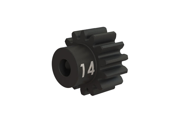 Traxxas 32-Pitch 3mm Bore Heavy Duty Pinion gear for RC cars, shown with metal teeth and black finish.