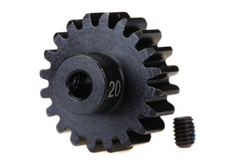 Traxxas heavy-duty 32-pitch 3mm bore pinion gear for RC cars, shown with metal teeth and precise fit for high-performance RC models.