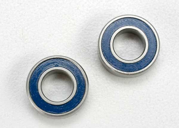Pair of Traxxas blue-seal ball bearings, 6x12x4mm, designed for RC car upgrades, shown in a close-up image.