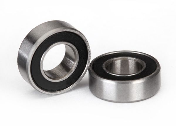 Pair of black 6x12x4mm Traxxas ball bearings with seals, ideal for RC car maintenance and performance upgrades.