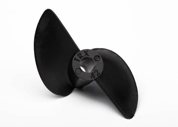 Traxxas propeller for RC boats, metal blades with mounting hub, designed for high performance and durability.