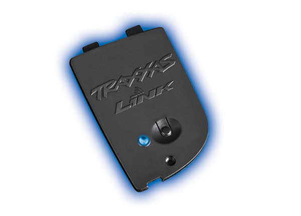 Traxxas Link Wireless Bluetooth module for remote control cars, compact device with blue and black design.