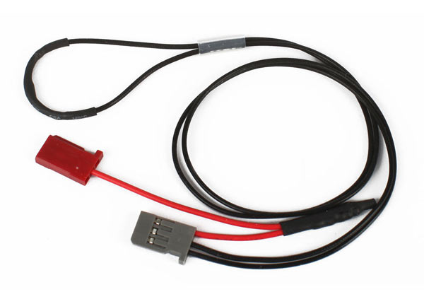 Traxxas long temperature and voltage sensor for RC vehicles, showing a compact sensor device with wiring and connectors.
