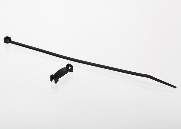 Traxxas temperature sensor mount for electric motors, shown attached to motor with wiring for monitoring temperature.