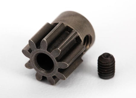 Traxxas 32-pitch steel pinion gear with 3mm bore, used for RC hobby cars, shown in a close-up view with gear teeth visible.