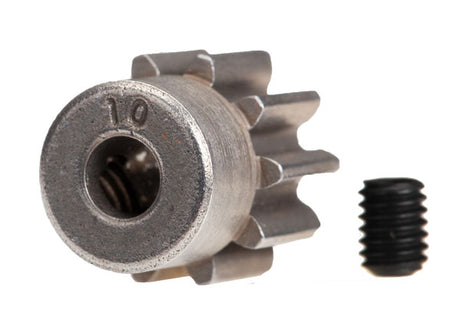 Traxxas 32-pitch steel pinion gear with 3mm bore for RC cars, showing the gear's teeth and metallic finish.