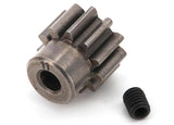 Traxxas 32-pitch steel pinion gear with 3mm bore, designed for RC car upgrades, shown in black with gear teeth visible.