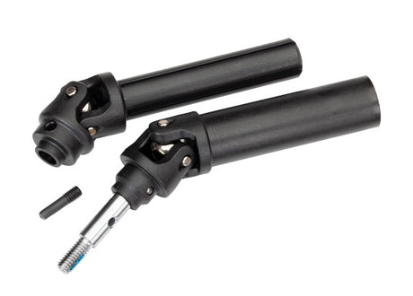 Traxxas front heavy-duty driveshaft assembly for RC vehicles, showcasing durable metal components and precise construction.