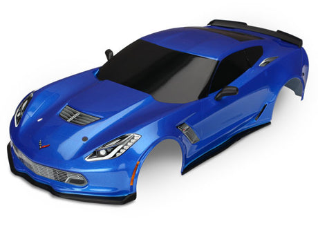 Traxxas 4-Tec 2.0 Chevrolet Corvette Z06 body shell for RC car, detailed blue and black Corvette design, sleek and realistic appearance.