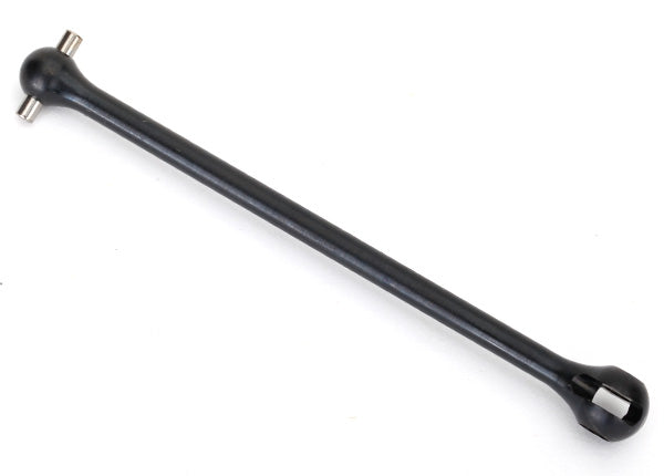Traxxas 96 mm steel CV driveshaft showing metallic construction and joint details for RC vehicle durability.