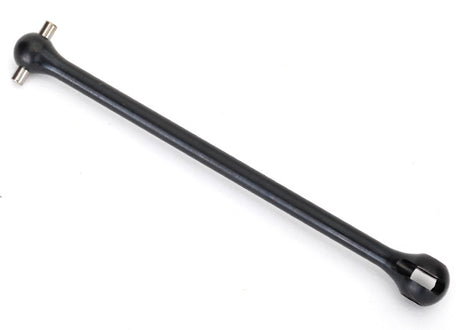 Traxxas 96 mm steel CV driveshaft showing metallic construction and joint details for RC vehicle durability.