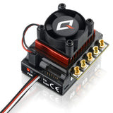 Hobbywing QUICRUN 10BL120 Sensored G2 ESC for RC cars, compact black electronic speed controller with wiring.