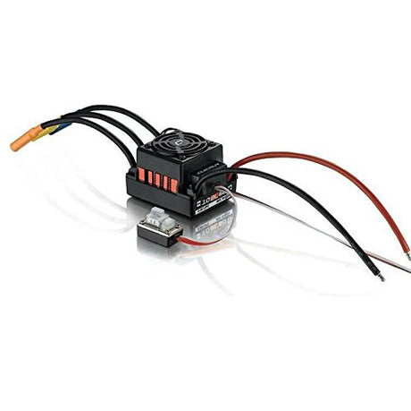 Hobbywing QUICRUN 10BL60 SL brushless ESC for RC cars, showing the compact electronic speed controller with wiring and connectors.