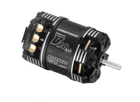 Hobbywing XeRun V10 G3R 25.5T sensored brushless RC car motor with cooling fins and wiring visible in the image.