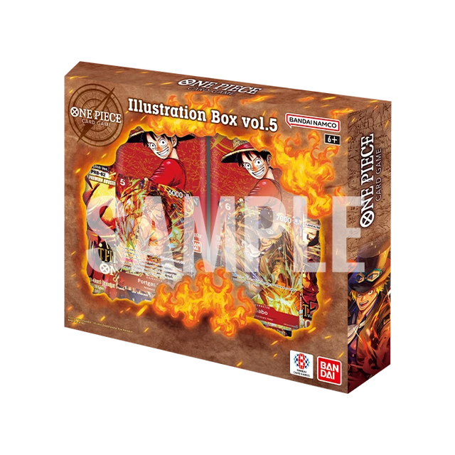 Bandai One Piece TCG Illustration Box Vol. 5 featuring colorful artwork and collectible cards from the popular trading card game.