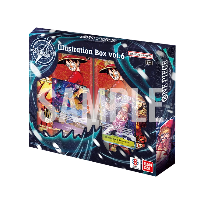 Bandai One Piece TCG Illustration Box Vol. 6 featuring colorful character artwork and collectible trading card illustrations.