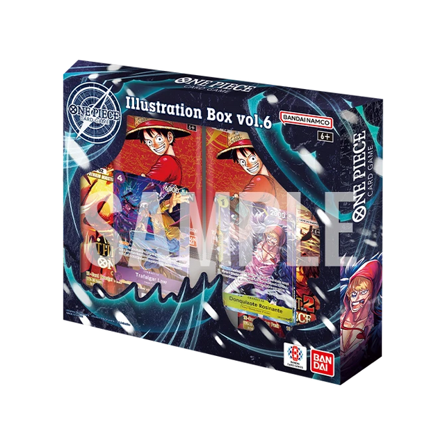 Bandai One Piece TCG Illustration Box Vol. 6 featuring colorful character artwork and collectible trading card illustrations.