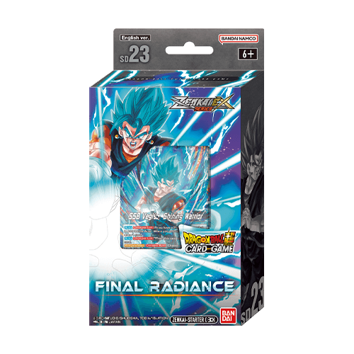 Dragon Ball Super: Final Radiance Starter Deck SD23 by Bandai, featuring colorful Dragon Ball character artwork on the card deck.