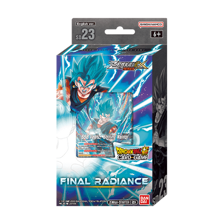 Dragon Ball Super: Final Radiance Starter Deck SD23 by Bandai, featuring colorful Dragon Ball character artwork on the card deck.