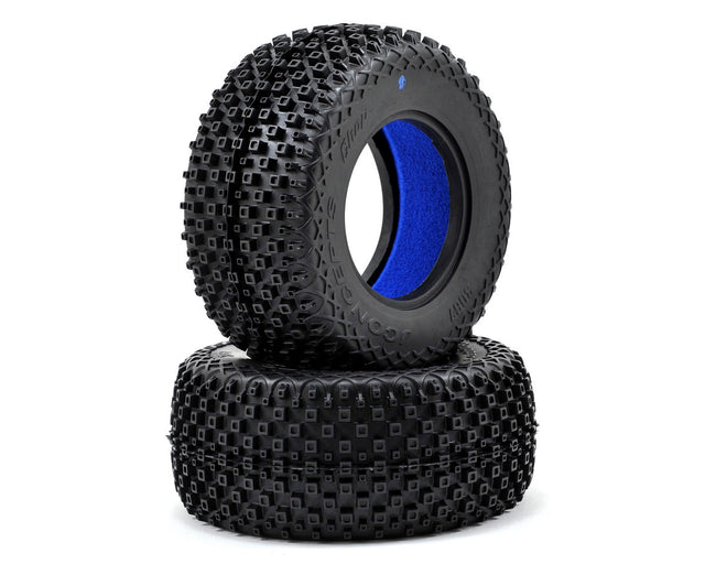 Pair of JConcepts Choppers soft short course tires with detailed treads for RC car racing, shown in black rubber.