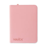 Vault X Exo-Tech 9-Pocket Zip Binder in pink and purple with multiple transparent pockets and zipper closure.