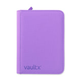 Vault X 4-pocket zip binder in vibrant purple, showing the closed binder with four exterior pockets and smooth zipper closure.