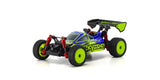 Kyosho Mini-Z 4WD Inferno MP9 RC buggy in blue and yellow, ready-to-run remote control car on a track.