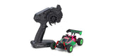 Kyosho Mini-Z 4WD Inferno MP9 RC Buggy in pink and green, ready-to-run electric off-road car with detailed design.