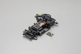 Kyosho MINI-Z Racer MR-04 EVO2 RC car chassis with W-MM/5600KV motor, detailed view of the lightweight racing chassis.