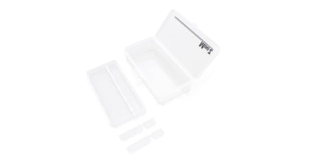 Kyosho Mini-Z case with accessory tray for storing and organizing Mini-Z RC car parts and tools.