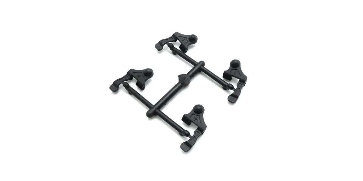 Kyosho Mini-Z MR-04 RC car parts, hard caster setting upper arm set with black plastic components and metal mounting points.