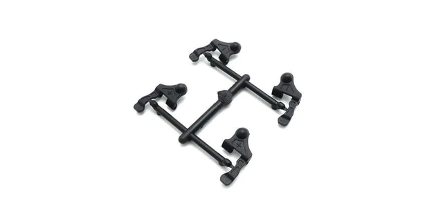 Kyosho Mini-Z MR-04 RC car parts, hard caster setting upper arm set with black plastic components and metal mounting points.