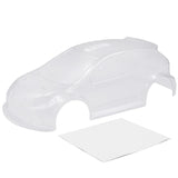LC Racing L6264 EMB-RA rally polycarbonate clear body mounted on RC car, showcasing lightweight, transparent design for off-road racing.