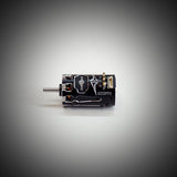 Team Powers MBX V4 Mini-Z RC car with sensored brushless motor, showing the sleek black motor and compact design.