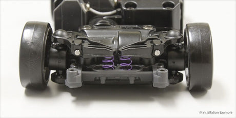 Kyosho Mini-Z RC car front spring set for MA-020 model, showing a close-up of the black springs and suspension components.