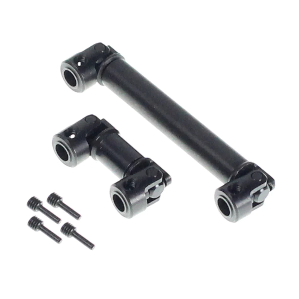 Redcat steel universal driveshafts for front and rear, set of two, designed for RC cars. Durable metal construction.