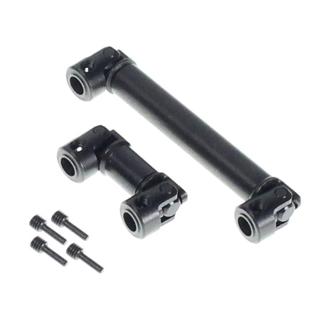Redcat steel universal driveshafts for front and rear, set of two, designed for RC cars. Durable metal construction.