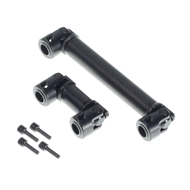 Redcat steel universal driveshafts for front and rear, set of two, designed for RC cars. Durable metal construction.