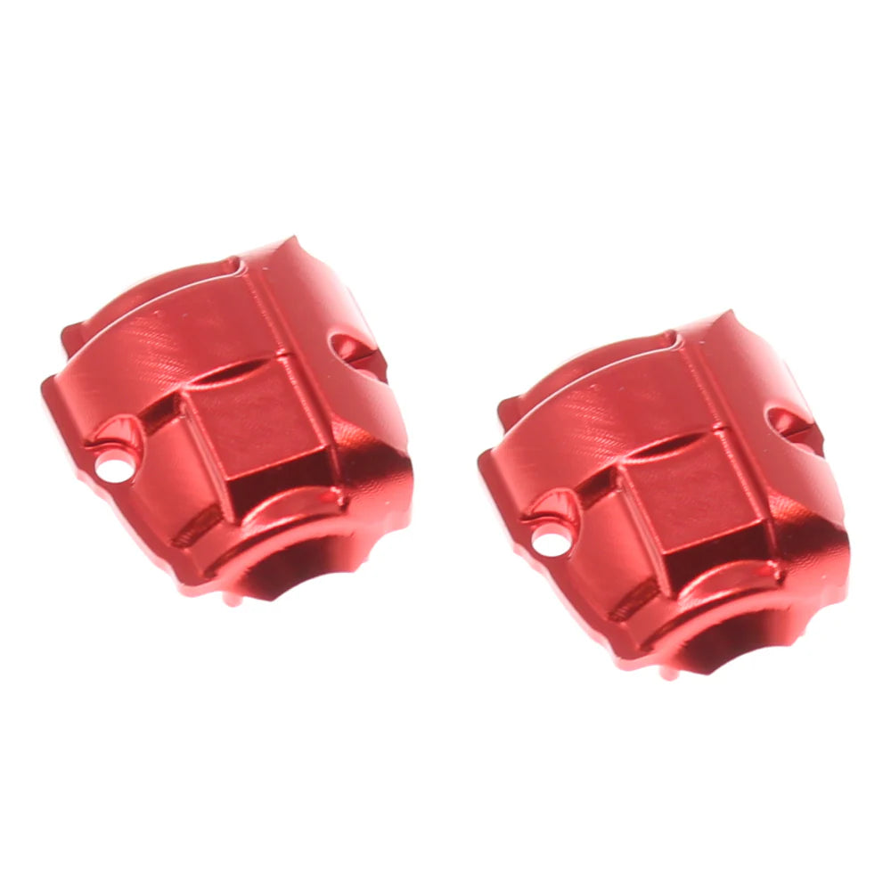 Pair of Redcat aluminum diff covers for RC car, showcasing durable metal construction and sleek red finish.