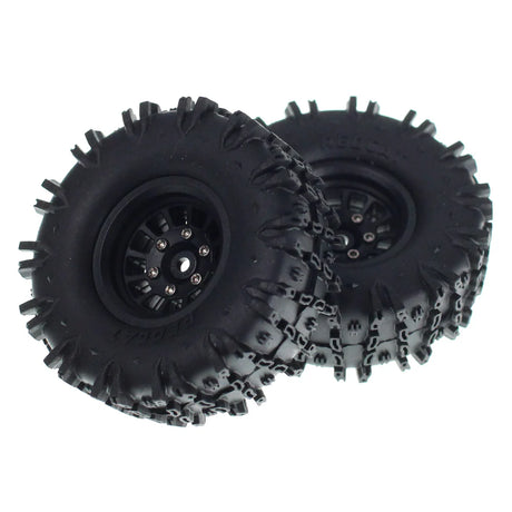 Redcat 1.3-inch pre-mounted Apex wheels and tires pair, showcasing red and black RC car wheel set with tread pattern and durable design.