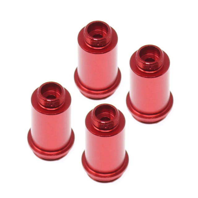 Redcat aluminum shock bodies for RC cars, set of four, showcasing durable metal construction and precise fit for off-road vehicles.