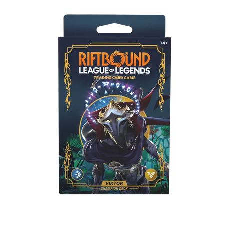 Riftbound Viktor Champion deck from UVS Games, featuring collectible cards with Viktor artwork and game details.
