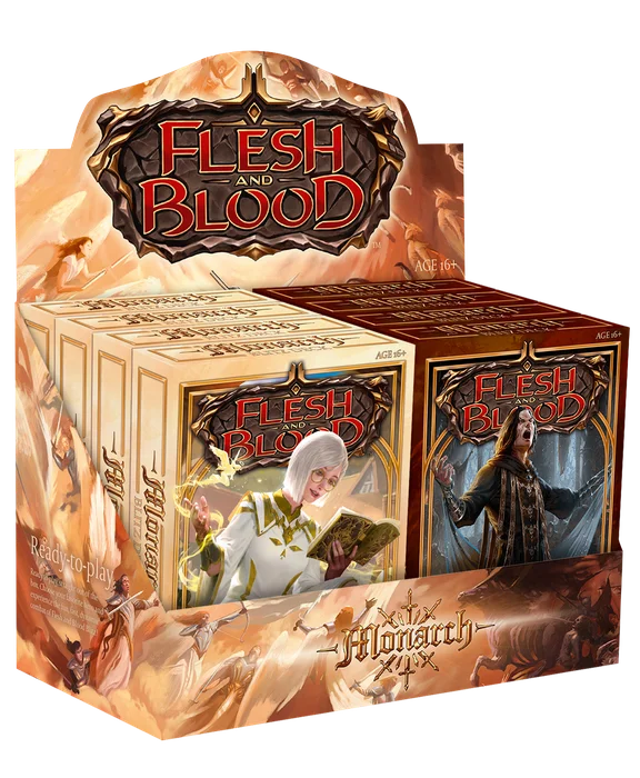 Flesh and Blood Monarch Blitz Deck box featuring collectible trading cards from Legends Story Studios for gameplay.