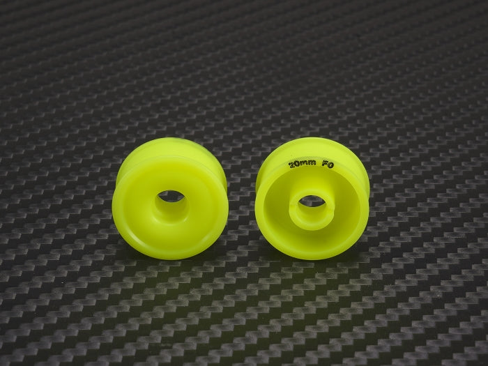 PN Racing 8.5x20mm flanged yellow wheel with 0 offset, designed for RC cars, shown in the image.