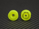 PN Racing Delrin flanged wheel, 8.5x19mm size, yellow color, designed for RC cars with precise machining and durable material.