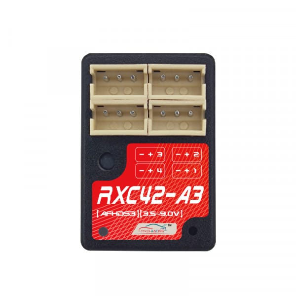 MXO Racing RXC42-A3-NT V2 Super Micro Receiver with Flysky NB4, compact surface RC receiver in black with multiple connectors